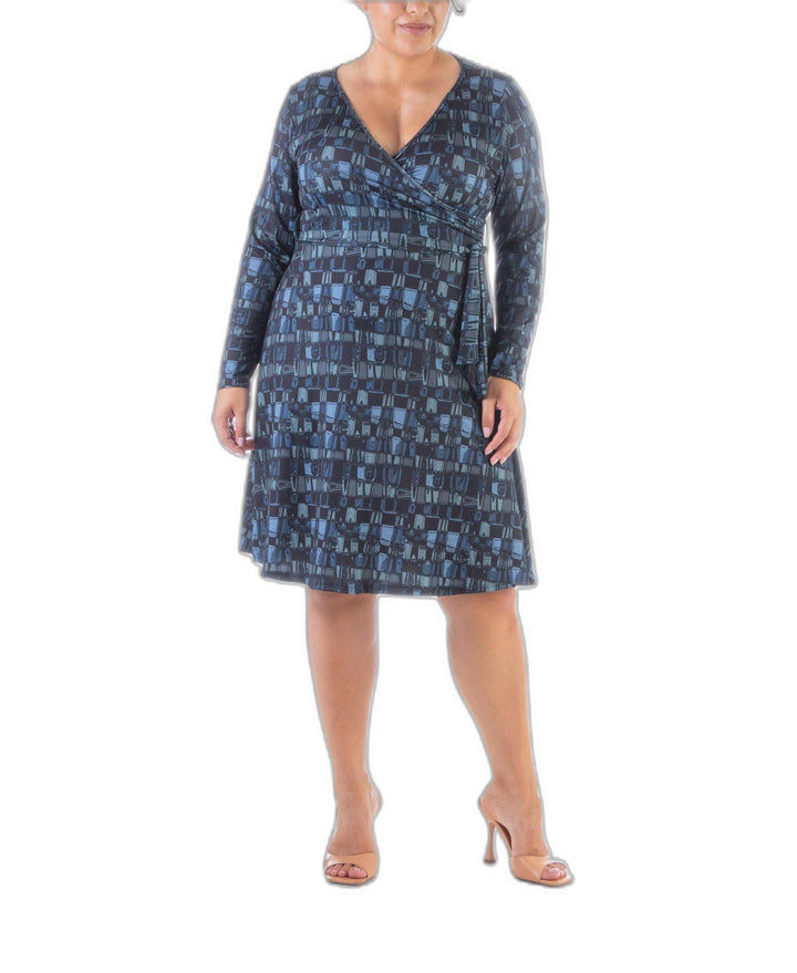 24seven Comfort Apparel Plus Size Knee Length Faux Wrap Dress