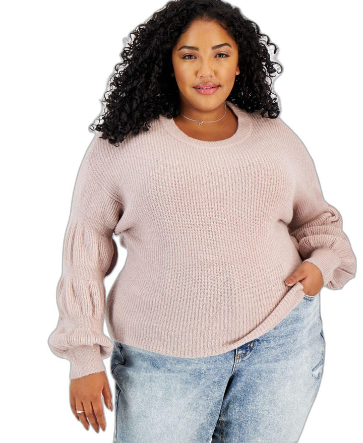 Trendy Plus Size Puff-Sleeve-Detail Sweater