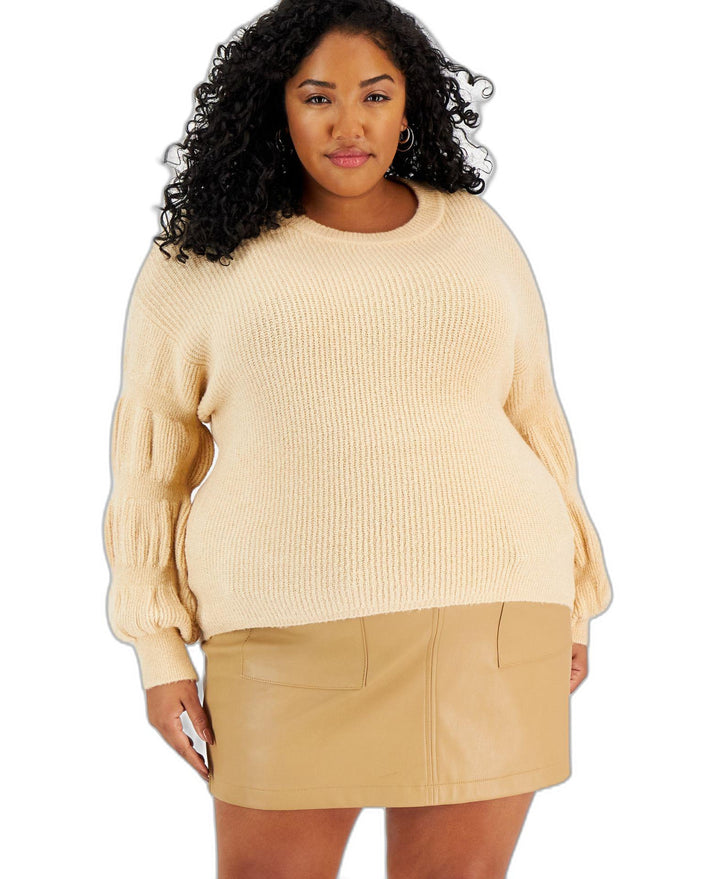 Trendy Plus Size Puff-Sleeve-Detail Sweater