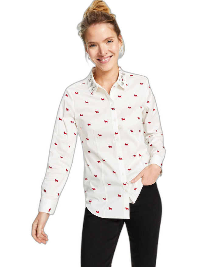 Charter Club Womens Dog Print Embellished Shirt