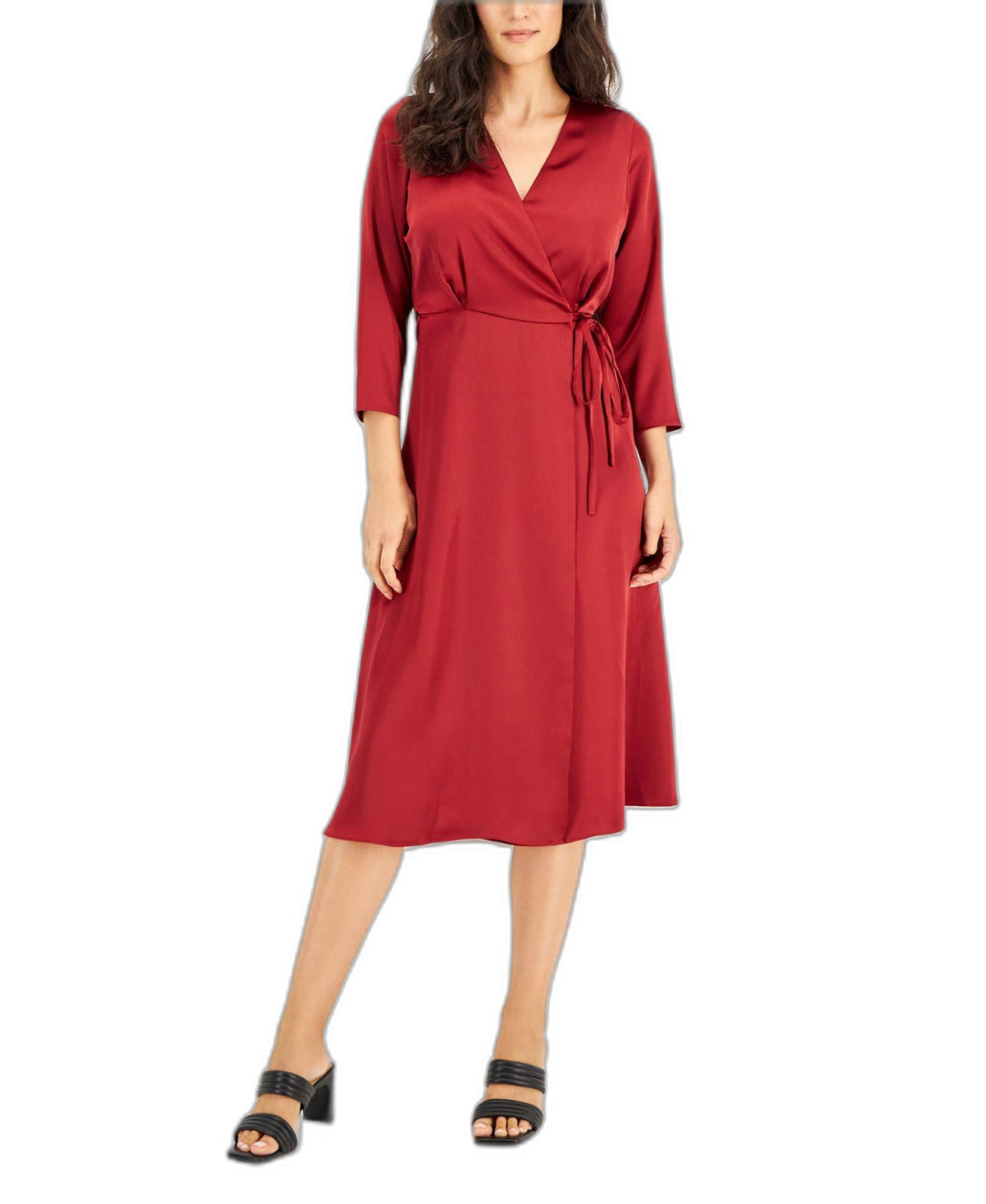 Alfani Womens Elbow Sleeve Satin Surplice Dress