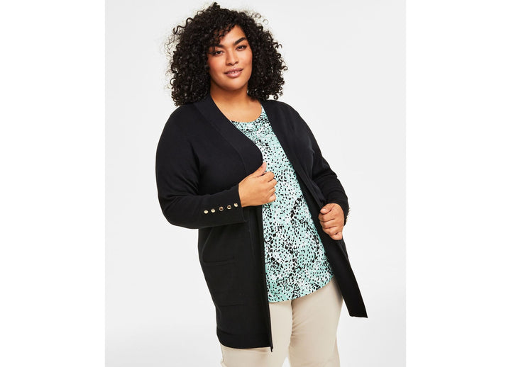 JM Collection Plus Size Button Sleeve Flyaway Cardigan Sweater