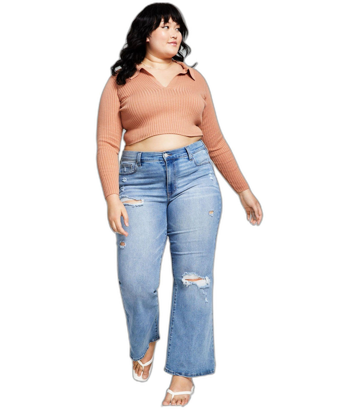 Trendy Plus Size Ripped Flare-Leg Jeans