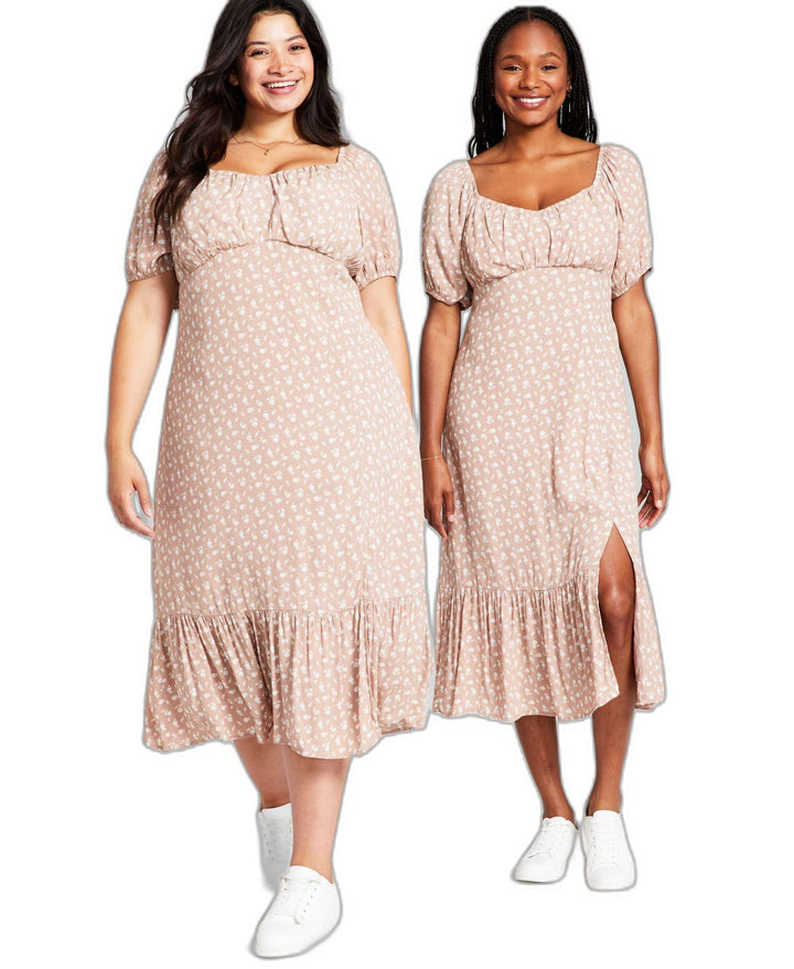 Women's Printed Puff-Sleeve Midi Dress, XXS-4X