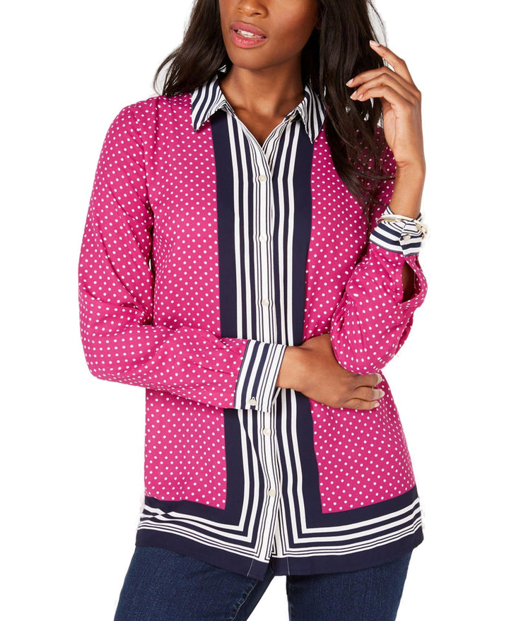 Charter Club Border Stripe Dot Print Blouse