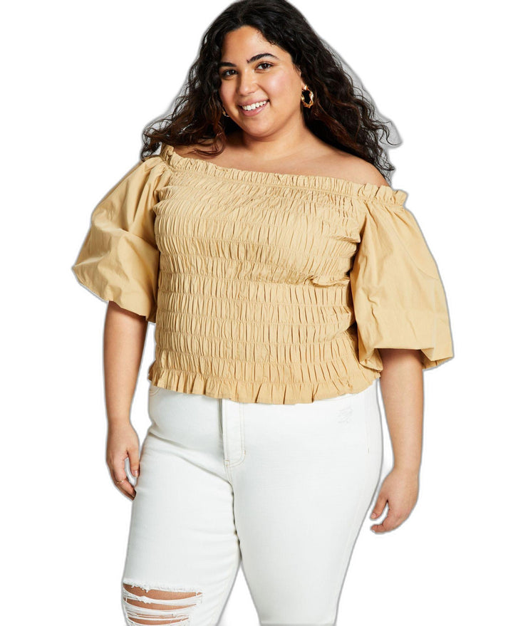 Now This Trendy Plus Size Smocked Poplin Shirt