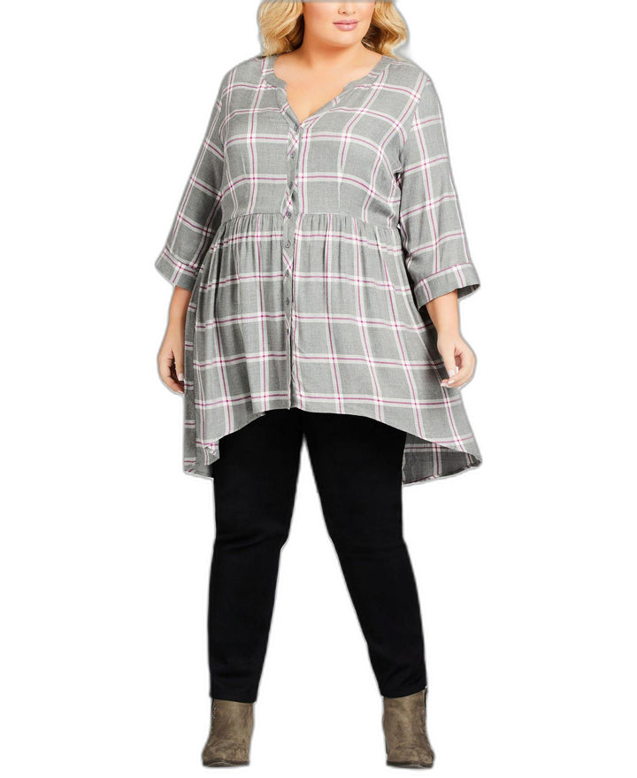 Plus Size Pleasant Notched Neck Button Shirt