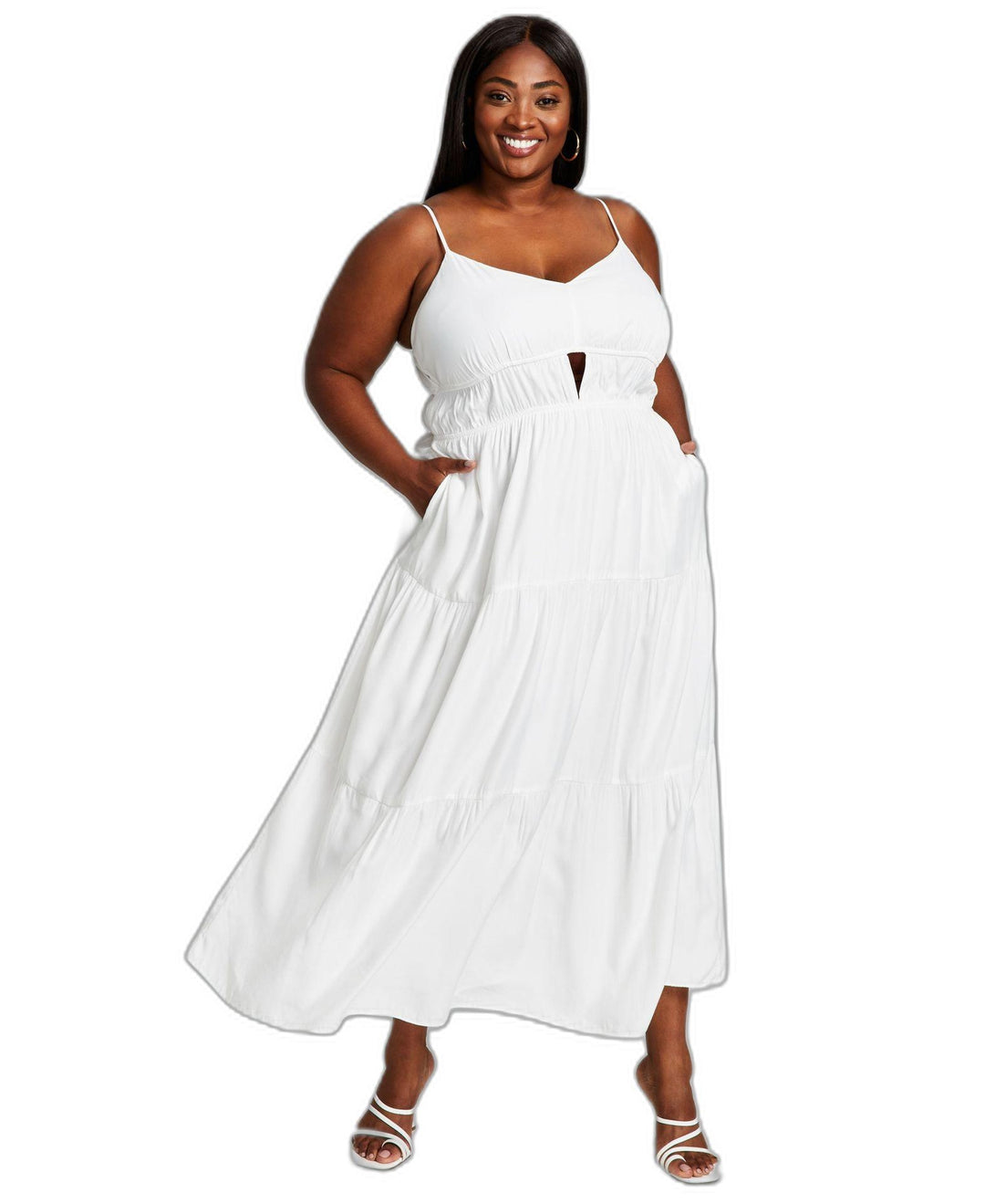 trendy plus size dress And Now This Trendy Plus Size Keyhole Maxi Dress, Cream, Size 3X