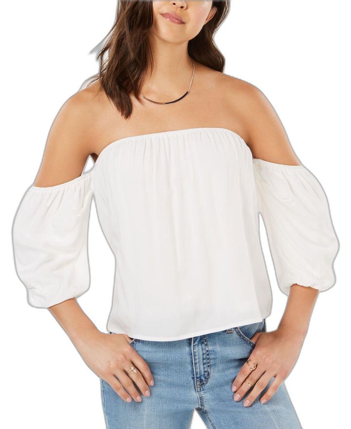 Juniors' Puff-Sleeved Off-The-Shoulder Top