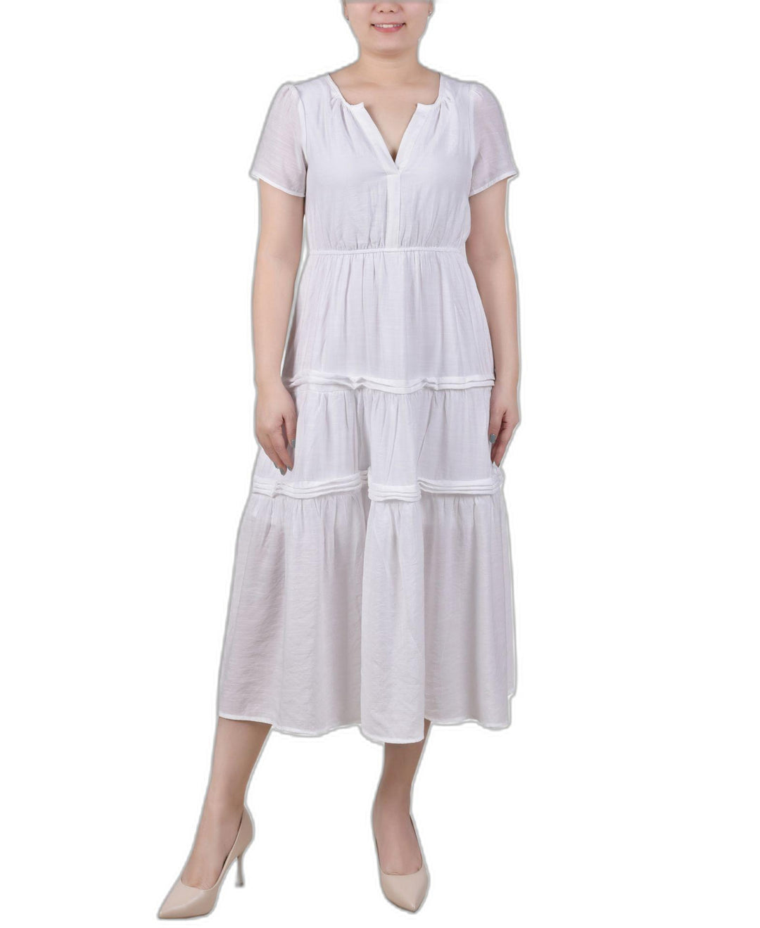 Petite Short Sleeve Tiered Midi Dress