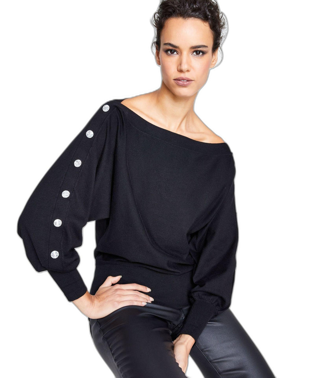 Women's Rhinestone-Button Sweater