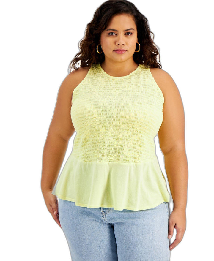 INC International Concepts Plus Size Smocked Peplum Top