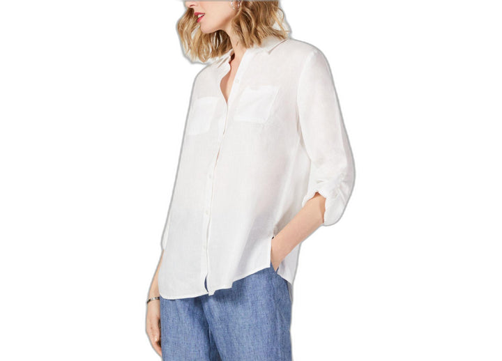 Petite 100% Linen Button-Front Shirt
