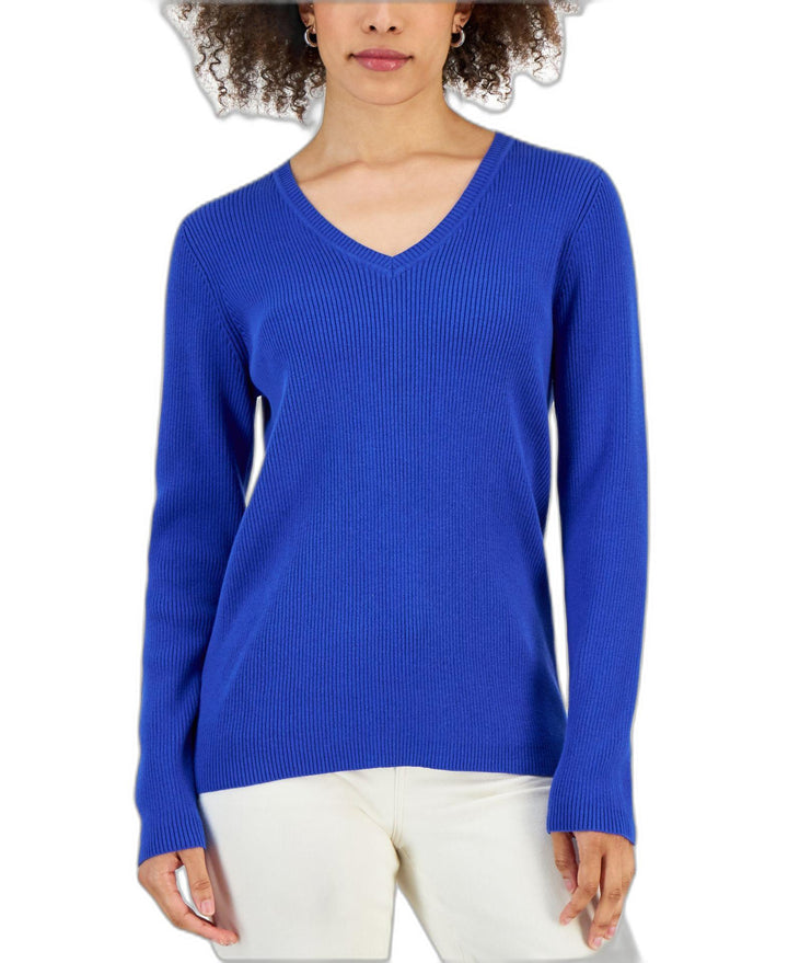 Women's Solid V-Neck Sweater Ultra Blue L