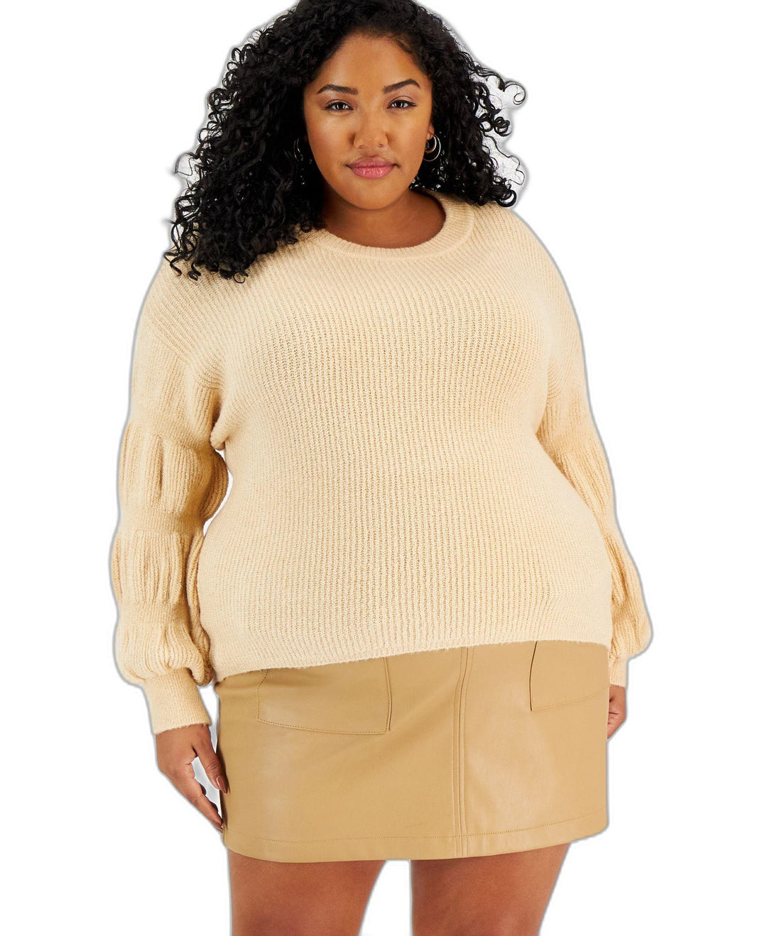 Trendy Plus Size Puff-Sleeve-Detail Sweater