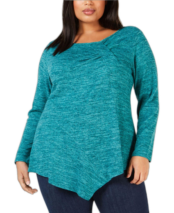 NY Collection Plus Size Twist Front Asymmetrical Top