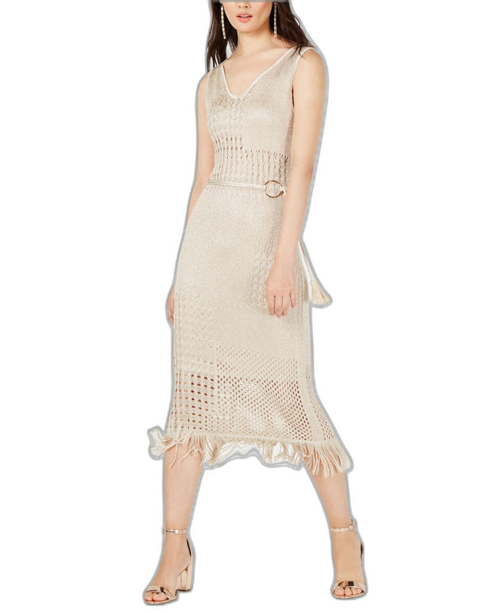 INC Belted Fringe Midi Dress