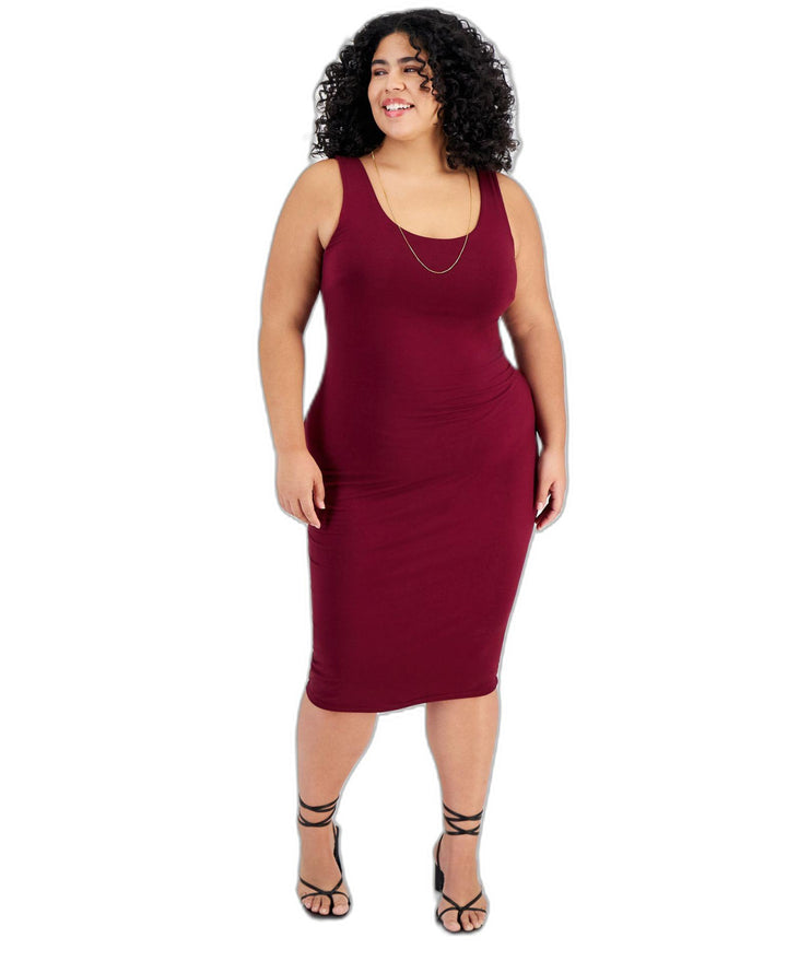 Trendy Plus Size Sleeveless Bodycon Midi Dress Trophy Red 1X