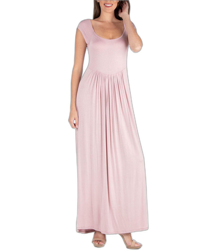 24seven Comfort Apparel Maxi Dress With Round Neck Empire Waist