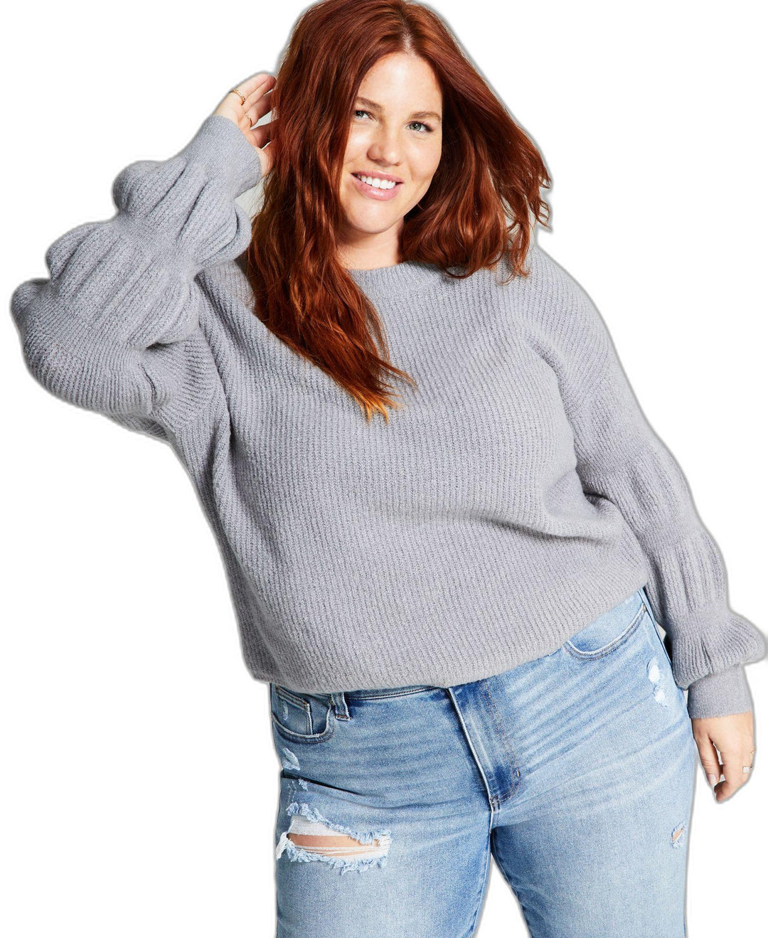 Trendy Plus Size Puff-Sleeve-Detail Sweater