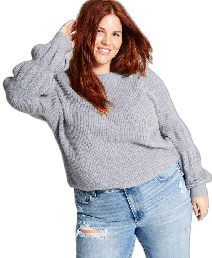 Trendy Plus Size Puff-Sleeve-Detail Sweater