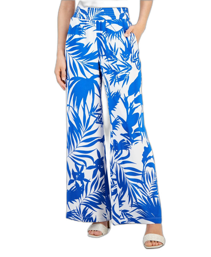 Floral-Print Satin Pull-On Wide-Leg Pants Bold Foliage M