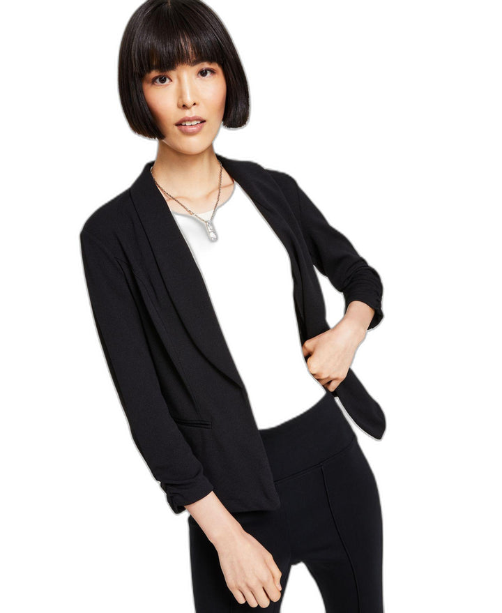 Knit-Crepe Ruched-Sleeve Blazer