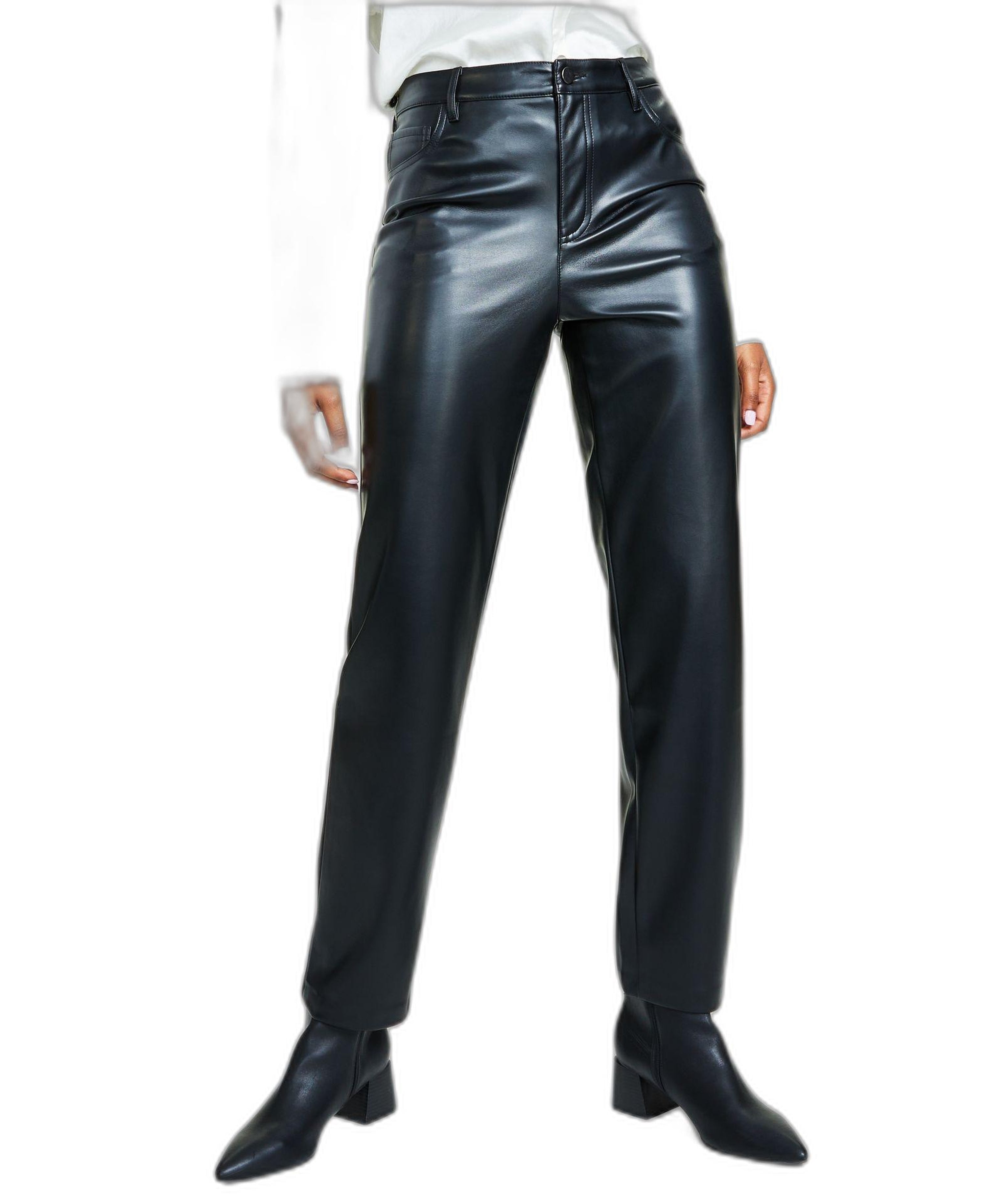 Women's Faux-Leather Jacket, Long-Sleeve Bodysuit & Faux-Leather Pants