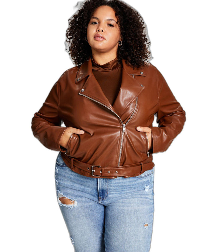 Trendy Plus Size Faux-Leather Moto Jacket