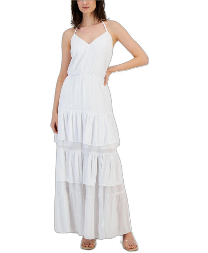 INC International Concepts Women's Sleeveless Halter-Neck Crocheted Maxi Dress Bright White XS