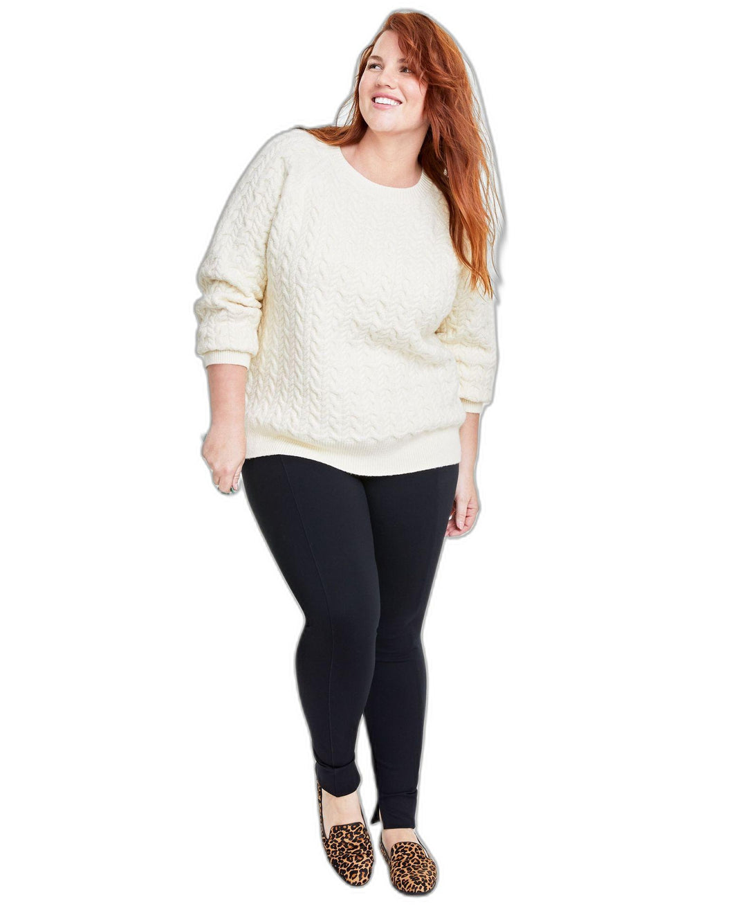 Plus Size Perfect Cable-Knit Crewneck Sweater