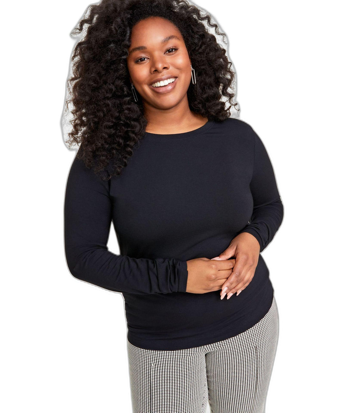 Plus Size Solid Long-Sleeve Crewneck Knit Top