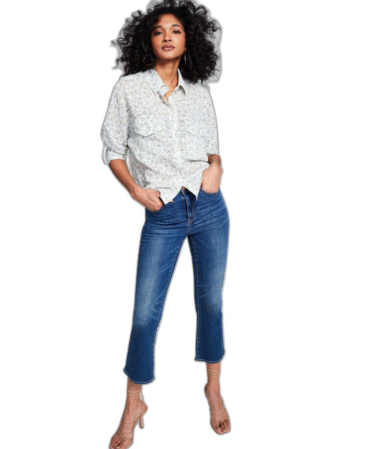 Women's Floral-Print Utility Shirt Blue Floral XS
