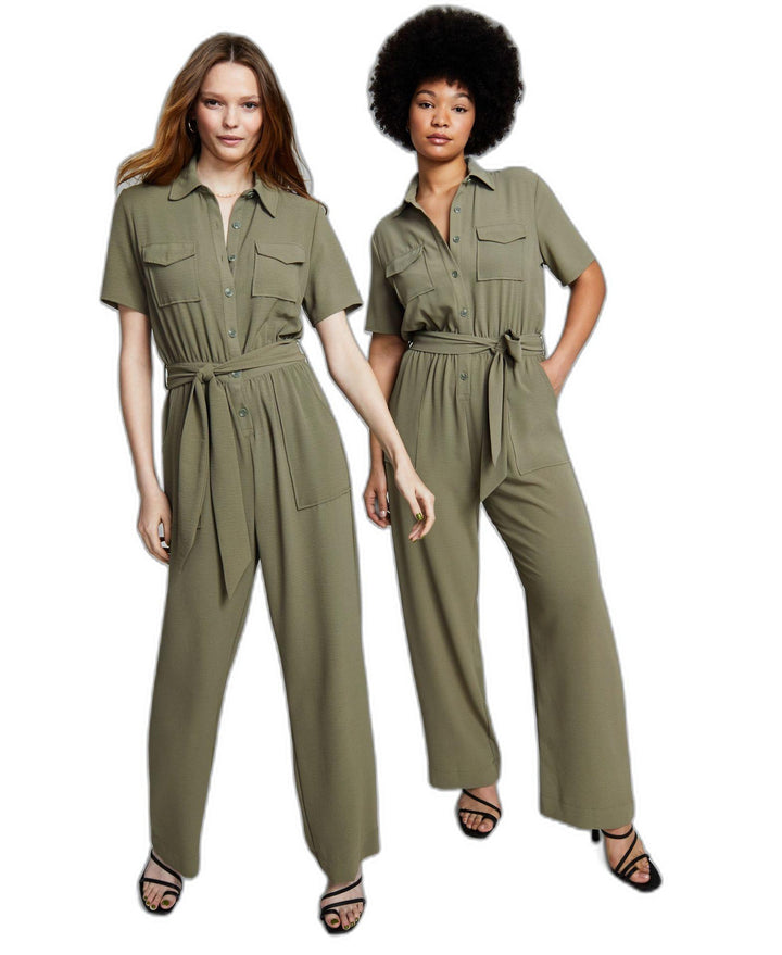 Women's Belted Short-Sleeve Cargo Jumpsuit