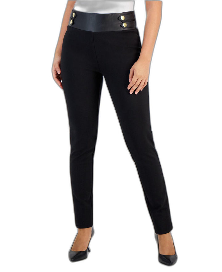 Petite Mixed-Media Ponte Skinny Pants Deep Black PS