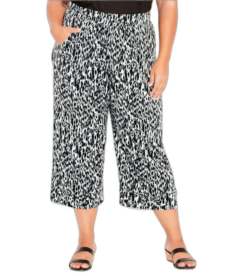 Plus Size Knit Culotte Print Pants