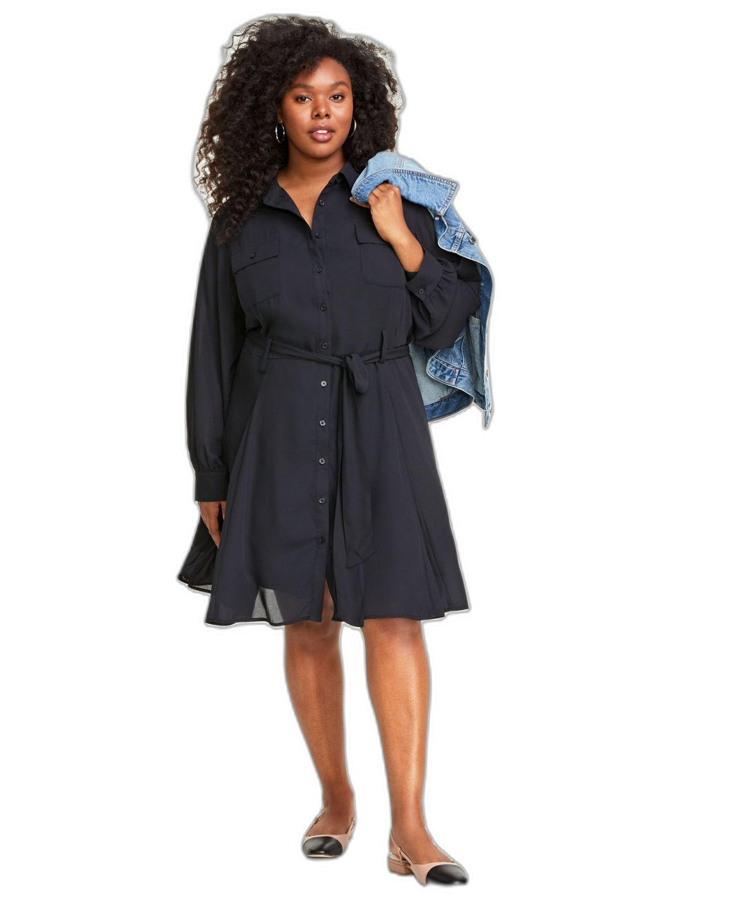 Plus Size Long-Sleeve Belted Shirtdress