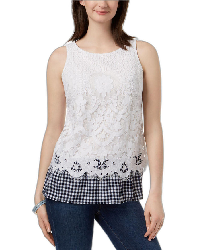 Charter Club Gingham Hem Lace Top