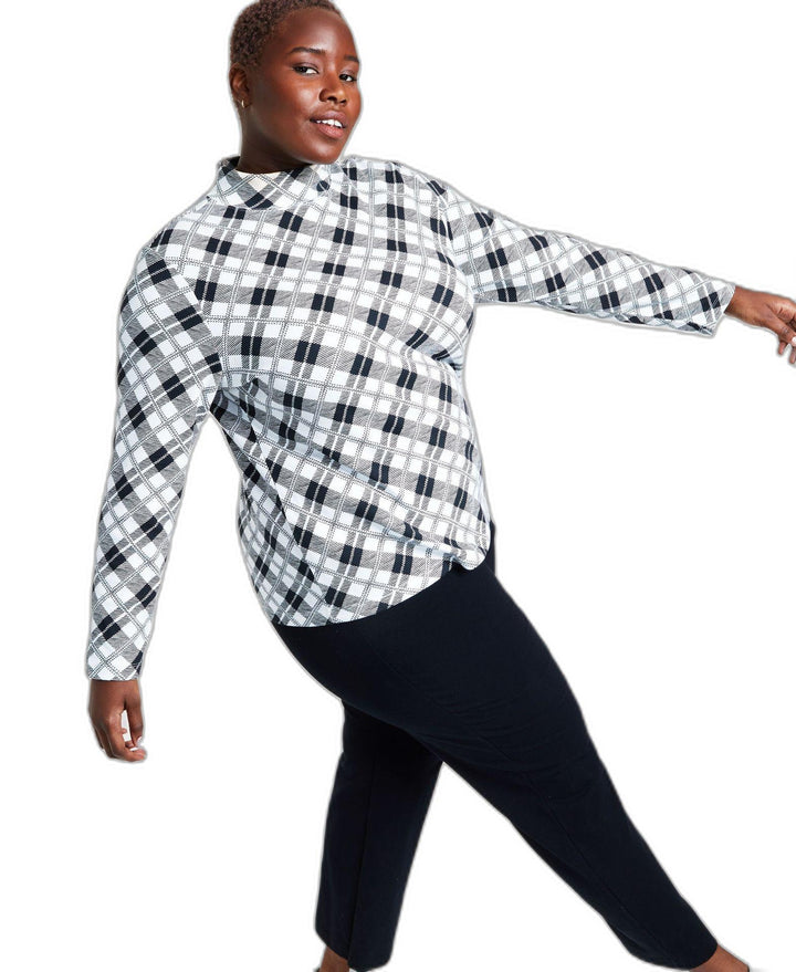 Plus Size Holiday Printed Mock-Neck Top