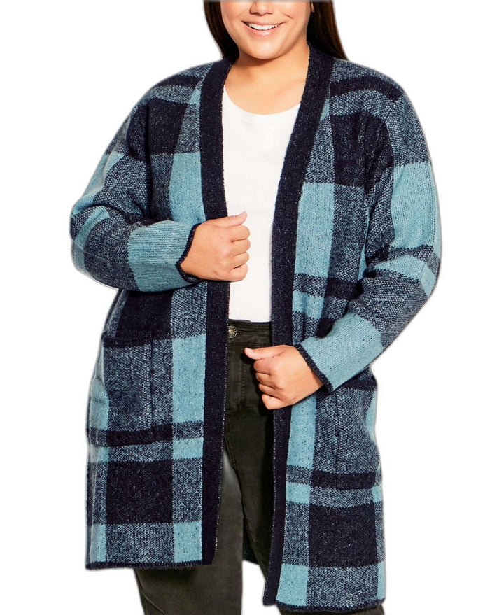 Plus Size Soft Plaid Cardigan Sweater