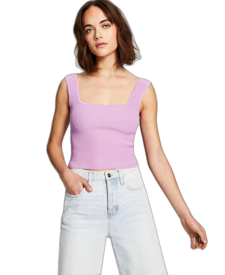 Women's Sleeveless Square-Neckline Ottoman Cropped Top