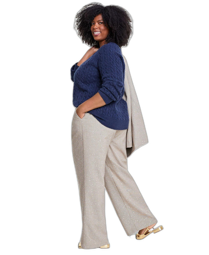 Plus Size Sequin Plaid Wide-Leg Pants