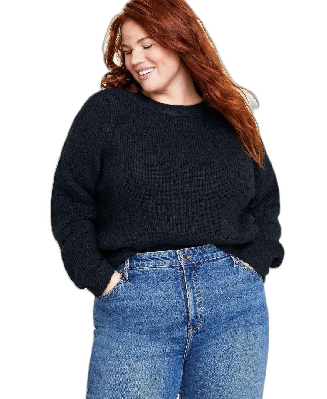 Plus Size Crewneck Long-Sleeve Shaker Sweater