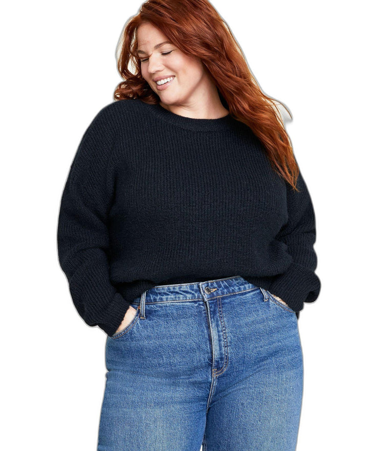 Plus Size Crewneck Long-Sleeve Shaker Sweater