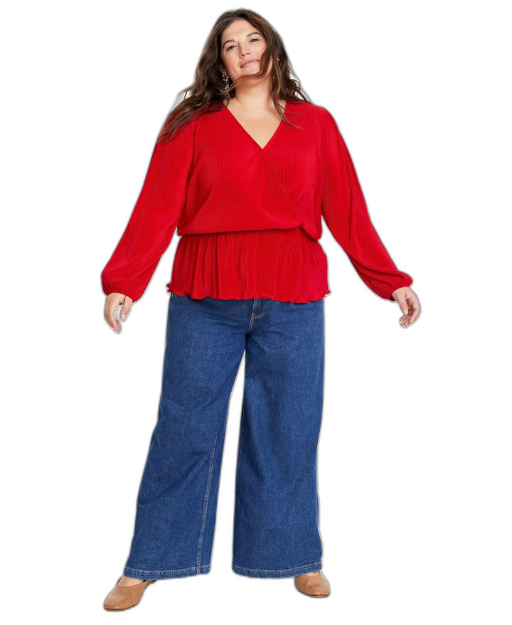 Plus Size Pliss� Surplice-Neck Peplum Top