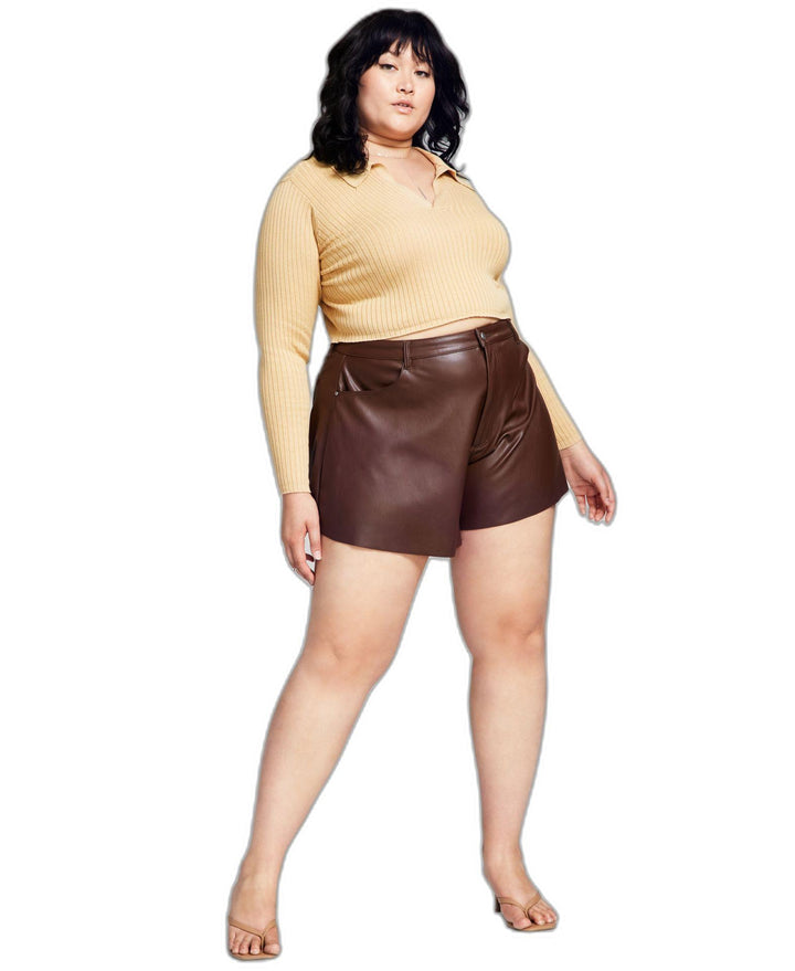 Trendy Plus Size Faux-Leather Trumpet Shorts