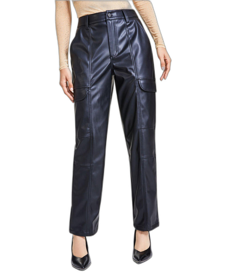 Women's Mock Neck Long-Sleeve Top & Faux-Leather Cargo Pants