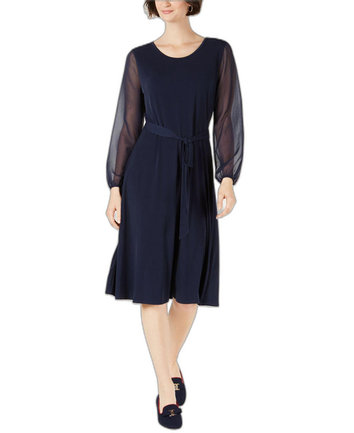 Sheer-Sleeve Midi Dress