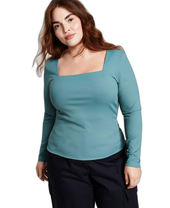 Trendy Plus Size Square-Neck Long-Sleeve Top Meadowland 2X