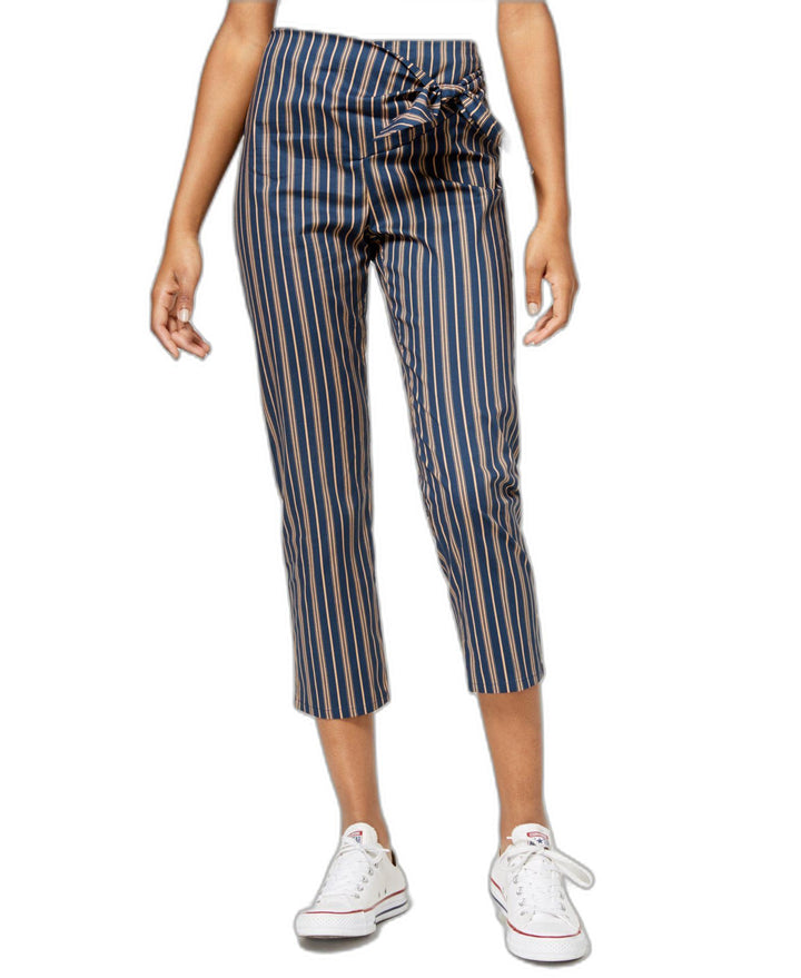 Juniors' Striped Tie-Waist Cropped Pants
